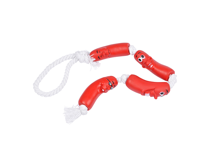 dog-toy-vinyl-sausage-chain-toy-with-cotton-rope-7-5cm