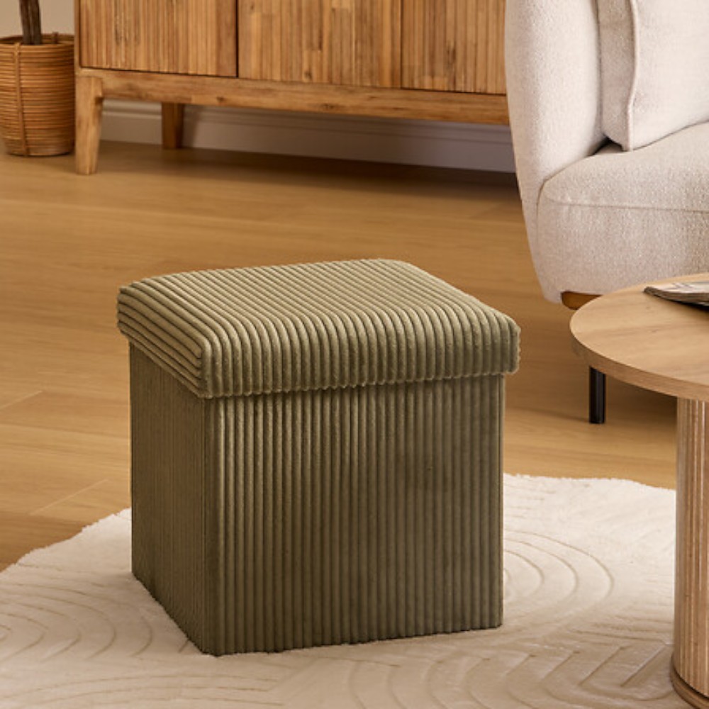 atmosphera-arum-foldable-storage-pouffe-corduroy-khaki-green-38-cm