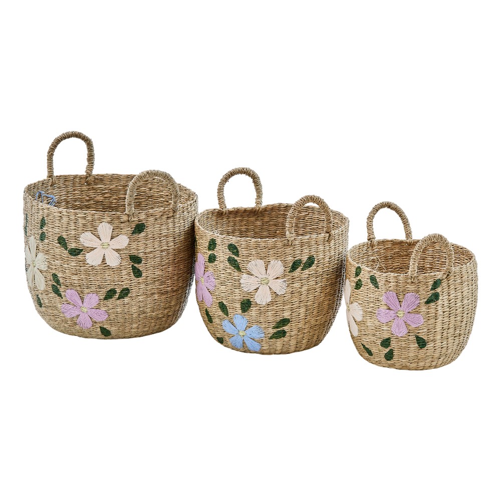 atmosphera-laundry-basket-storage-set-of-3-pcs-sauv-woven-reed-flowers