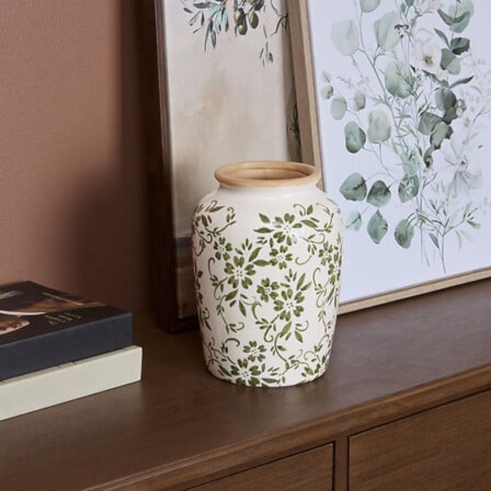 atmosphera-japo-hand-painted-ceramic-vase-light-green-floral-19-cm