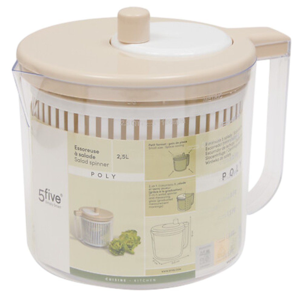 5five-poly-mini-manual-salad-spinner-with-measuring-jug-clay-2-5l