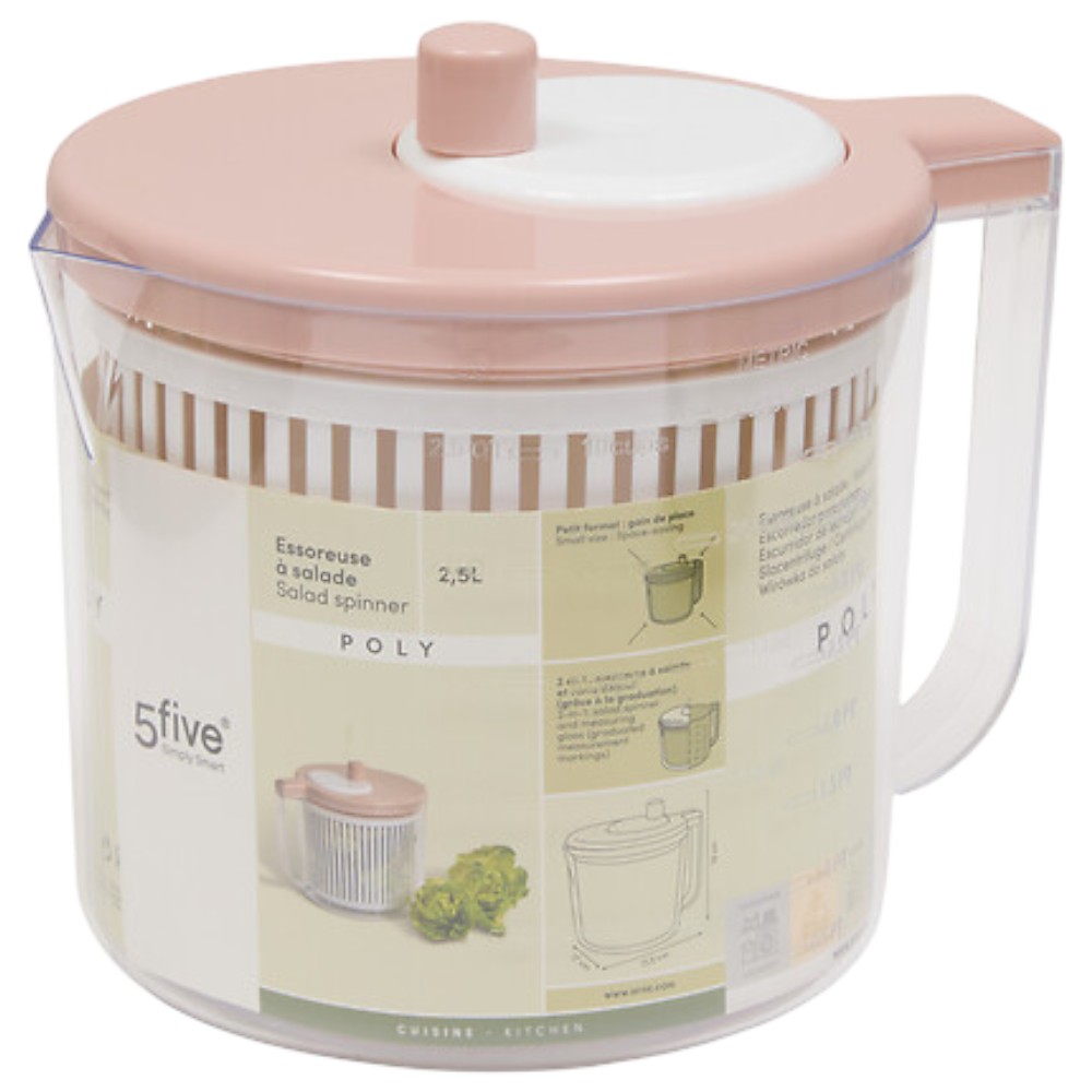 5five-poly-mini-manual-salad-spinner-with-measuring-jug-pink-2-5l