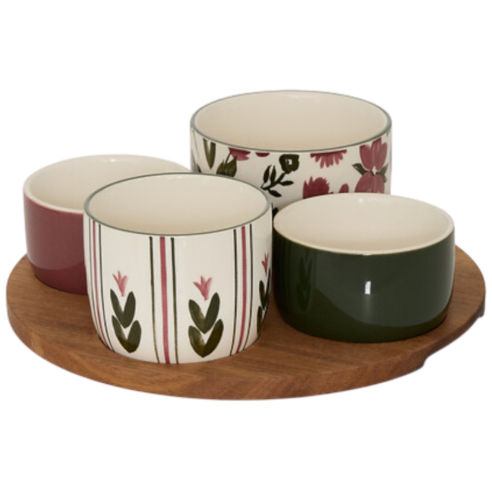 mona-5-piece-stoneware-appetizer-bowl-set-with-acacia-tray-25cm