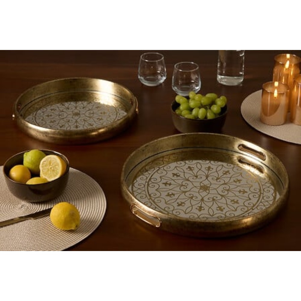 atmosphera-zora-round-decorative-tray-set-of-2-glass-gold