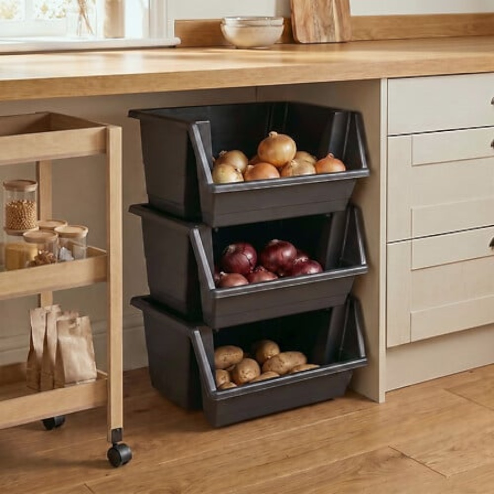 5five-essentials-3-tier-stackable-storage-bin-tower-black-66cm