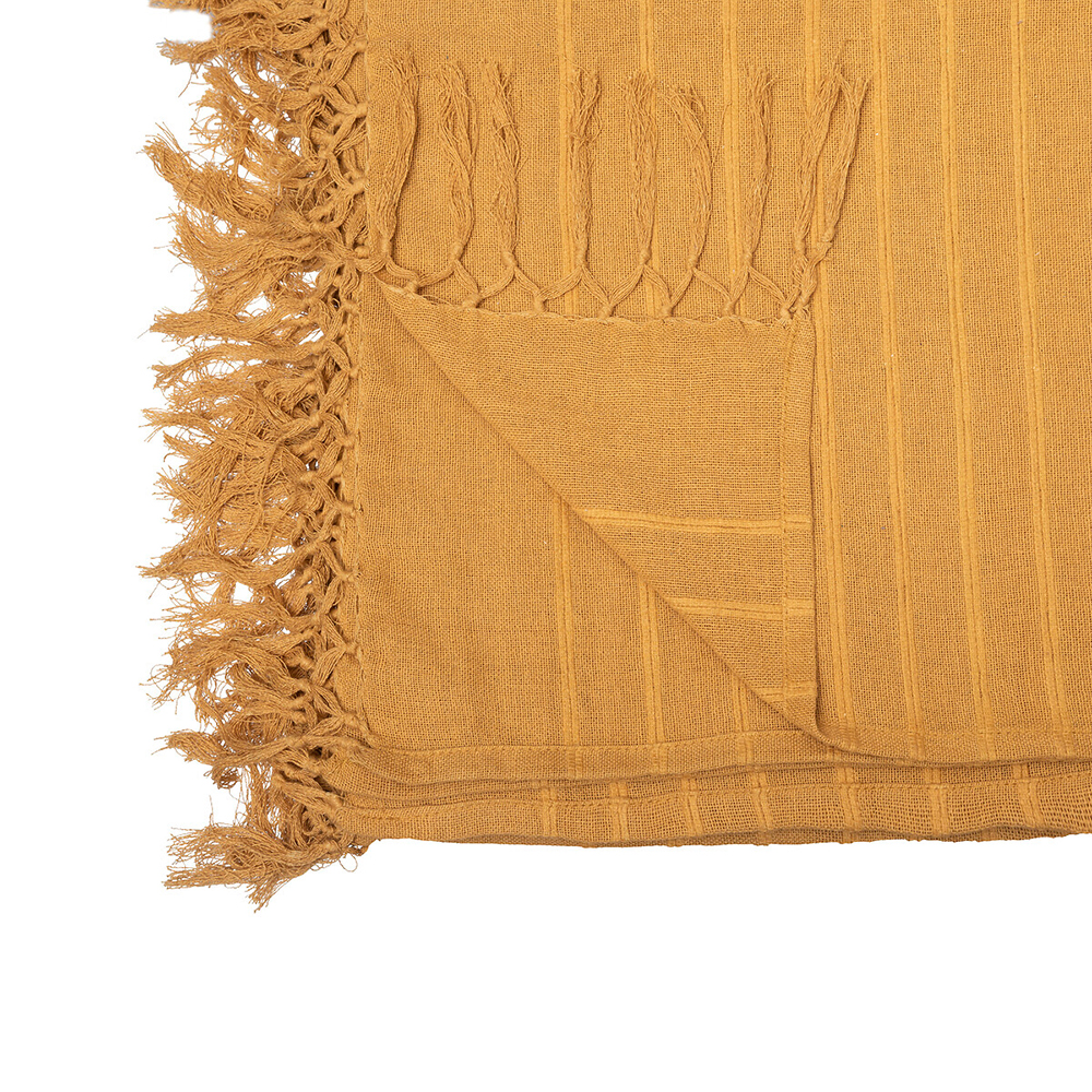 atmosphera-fringed-cotton-bedspread-yellow-ochre-230cm-x-250cm