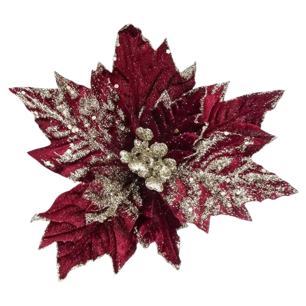 atmosphera-christmas-tree-clip-christmas-flower-dark-red-with-gold-25-cm