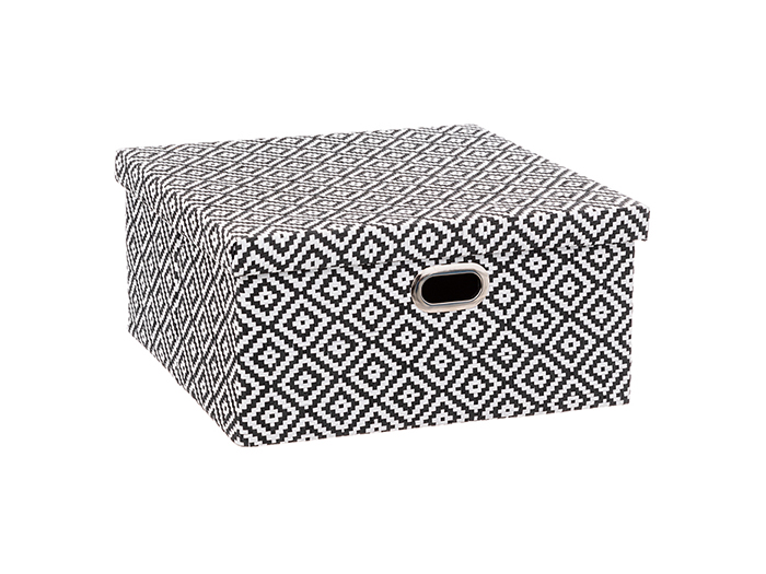 5five-plastic-cardboard-storage-box-with-lid-black-white-31cm-x-15cm