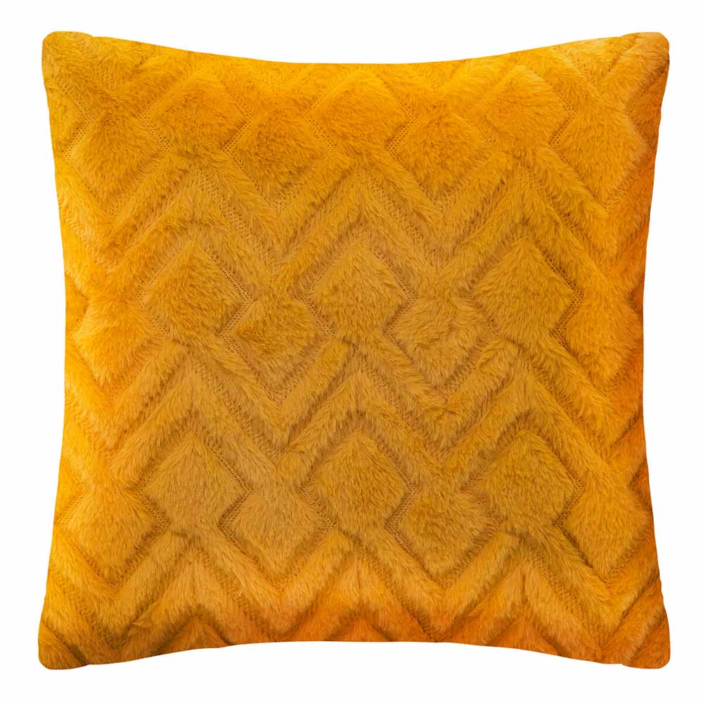 atmosphera-mara-embossed-artificial-fur-cushion-ochre-yellow-45cm-x-45cm