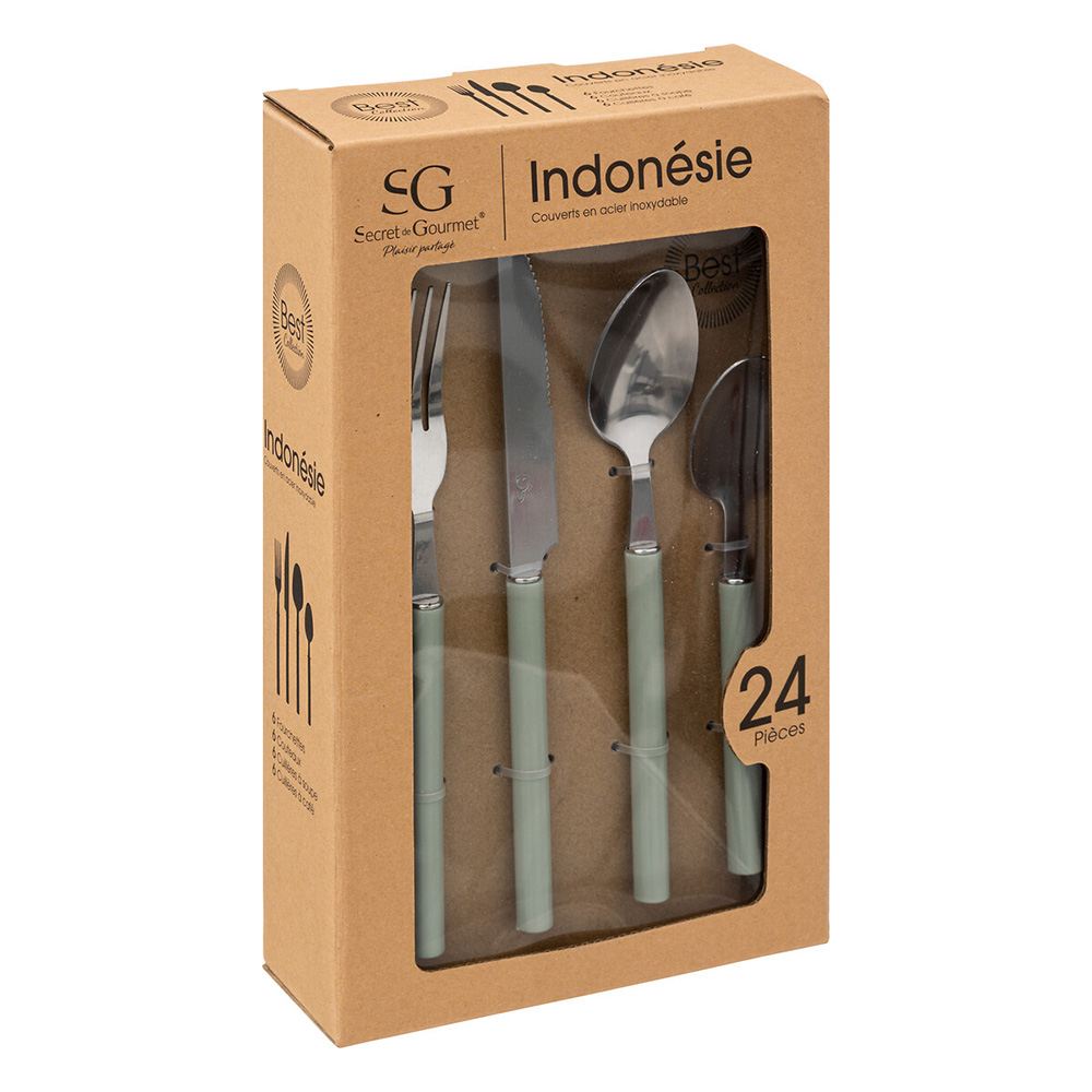 sg-secret-de-gourmet-indo-stainless-steel-cutlery-set-of-24-pieces-green