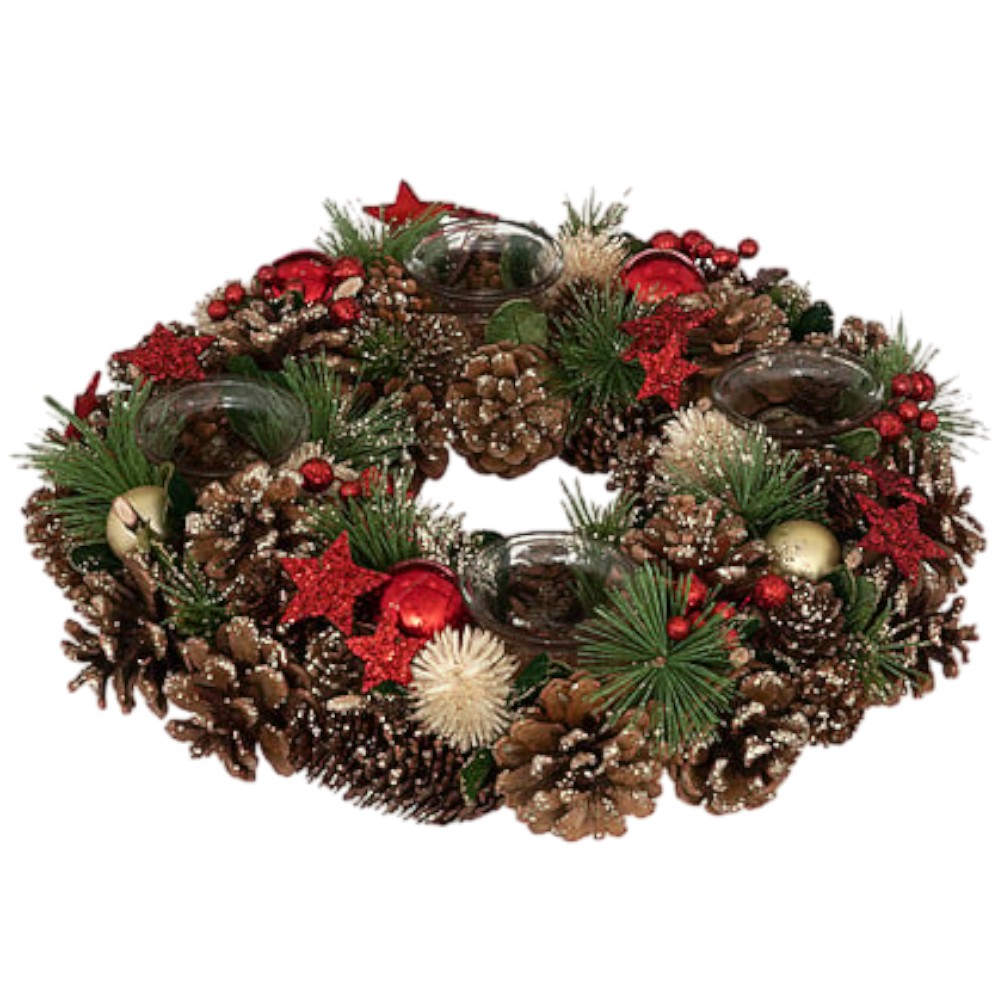 pine-cone-christmas-wreath-candle-holder-for-4-candles-multicoloured-34cm