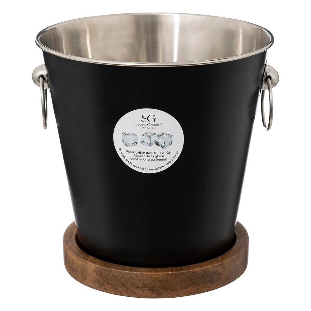 sg-secret-de-gourmet-champion-ice-bucket-black-with-mango-wood-base