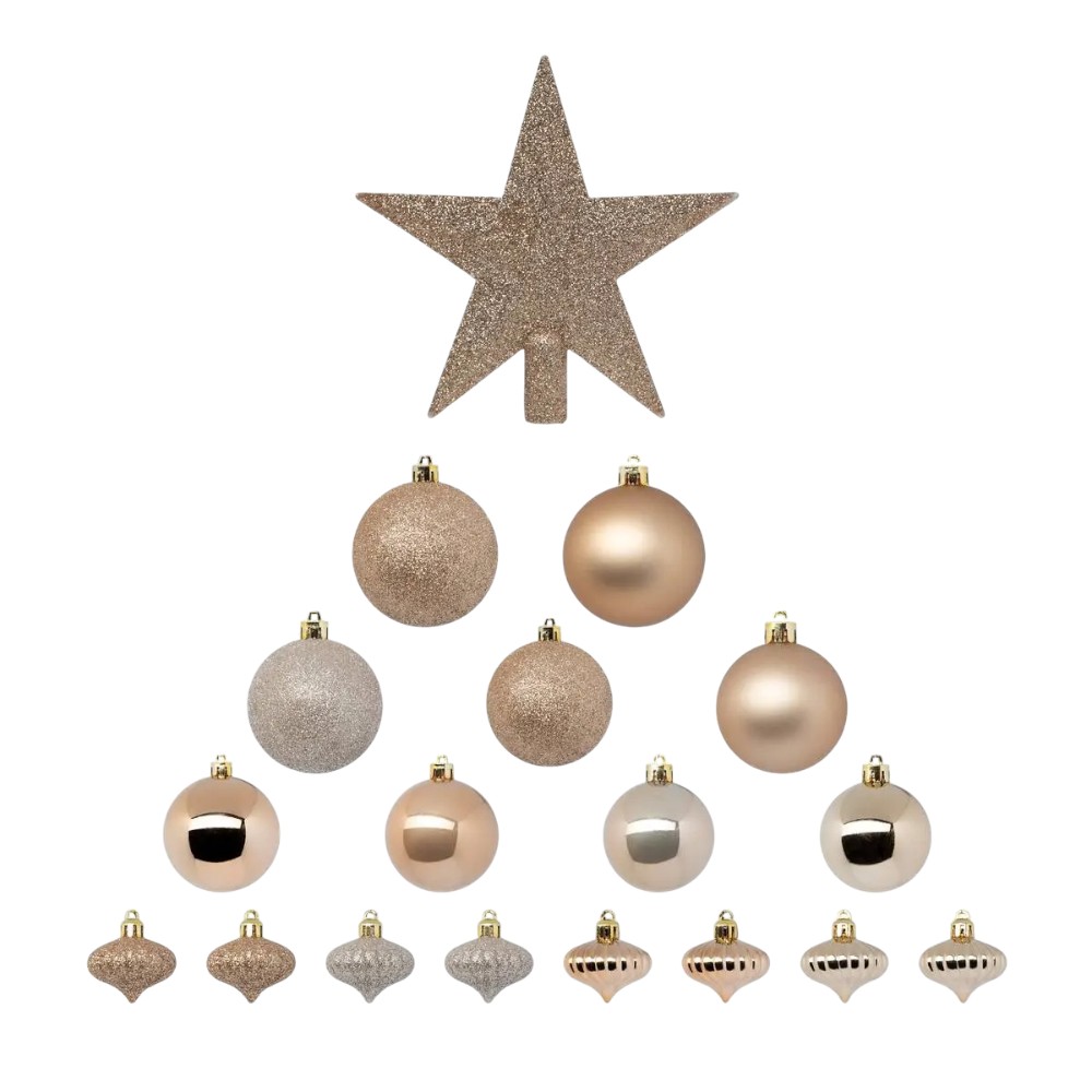 atmosphera-christmas-baubles-set-of-18-pcs-beige-mix-plastic-mix-shapes