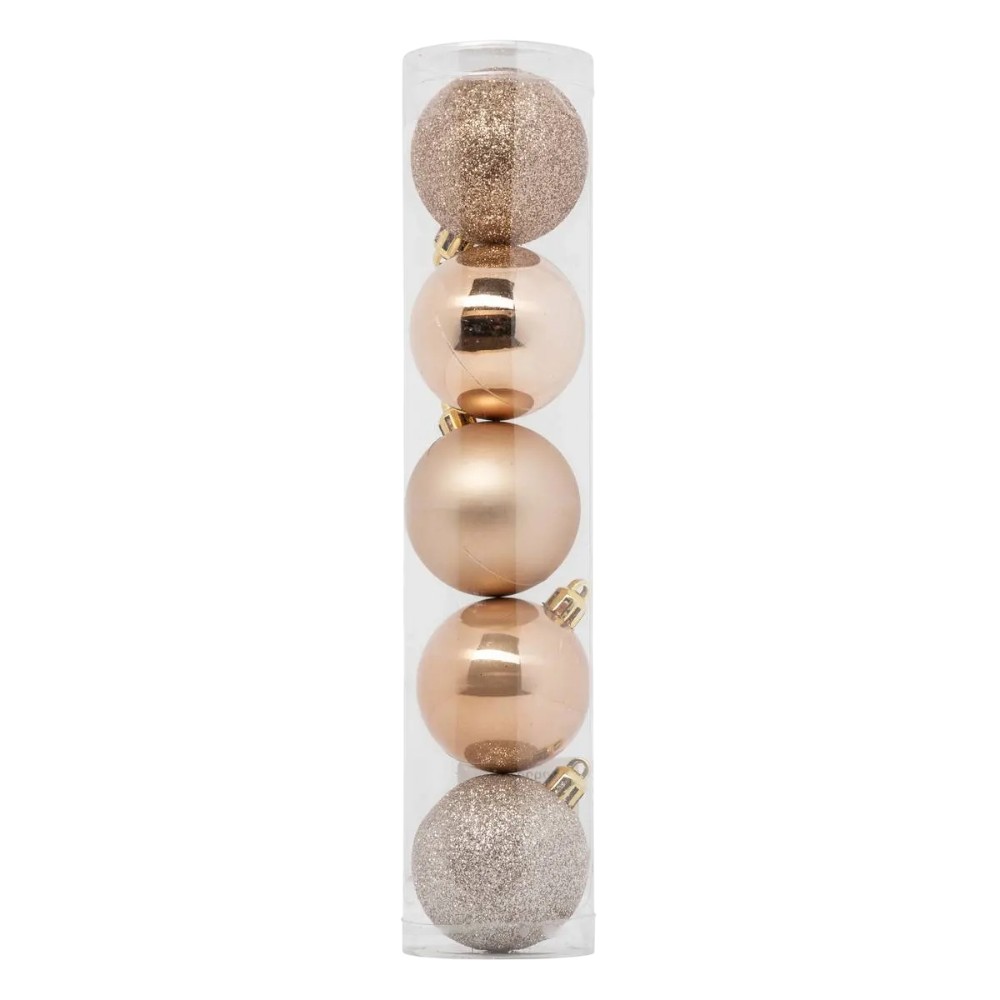 atmosphera-christmas-baubles-set-of-5-pcs-beige-mix-plastic-balls-5-cm