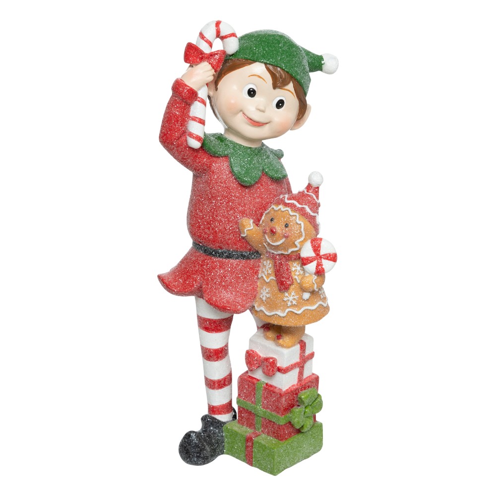 atmosphera-christmas-elf-with-gingerbread-cookie-resinceramic-white-24-cm