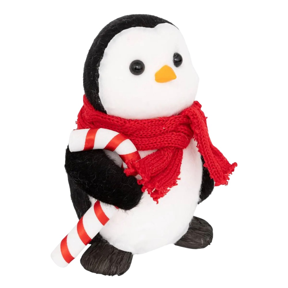 atmosphera-christmas-penguin-with-candy-cane-plush-fabric-19-5-cm