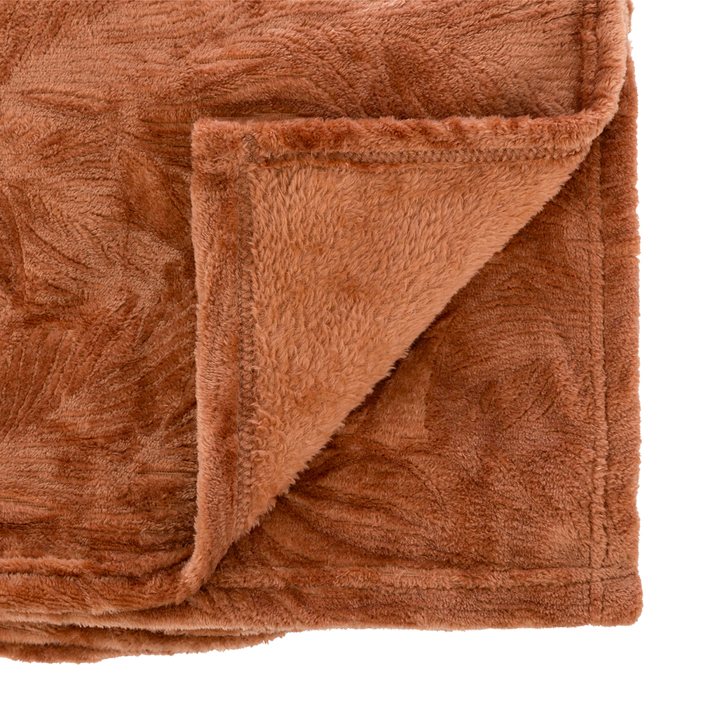 atmosphera-ryo-embossed-leaf-design-flannel-blanket-tobacco-orange-125cm-x-150cm