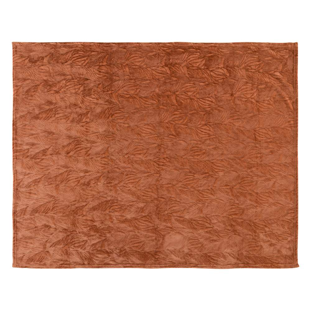 atmosphera-ryo-embossed-leaf-design-flannel-blanket-tobacco-orange-125cm-x-150cm