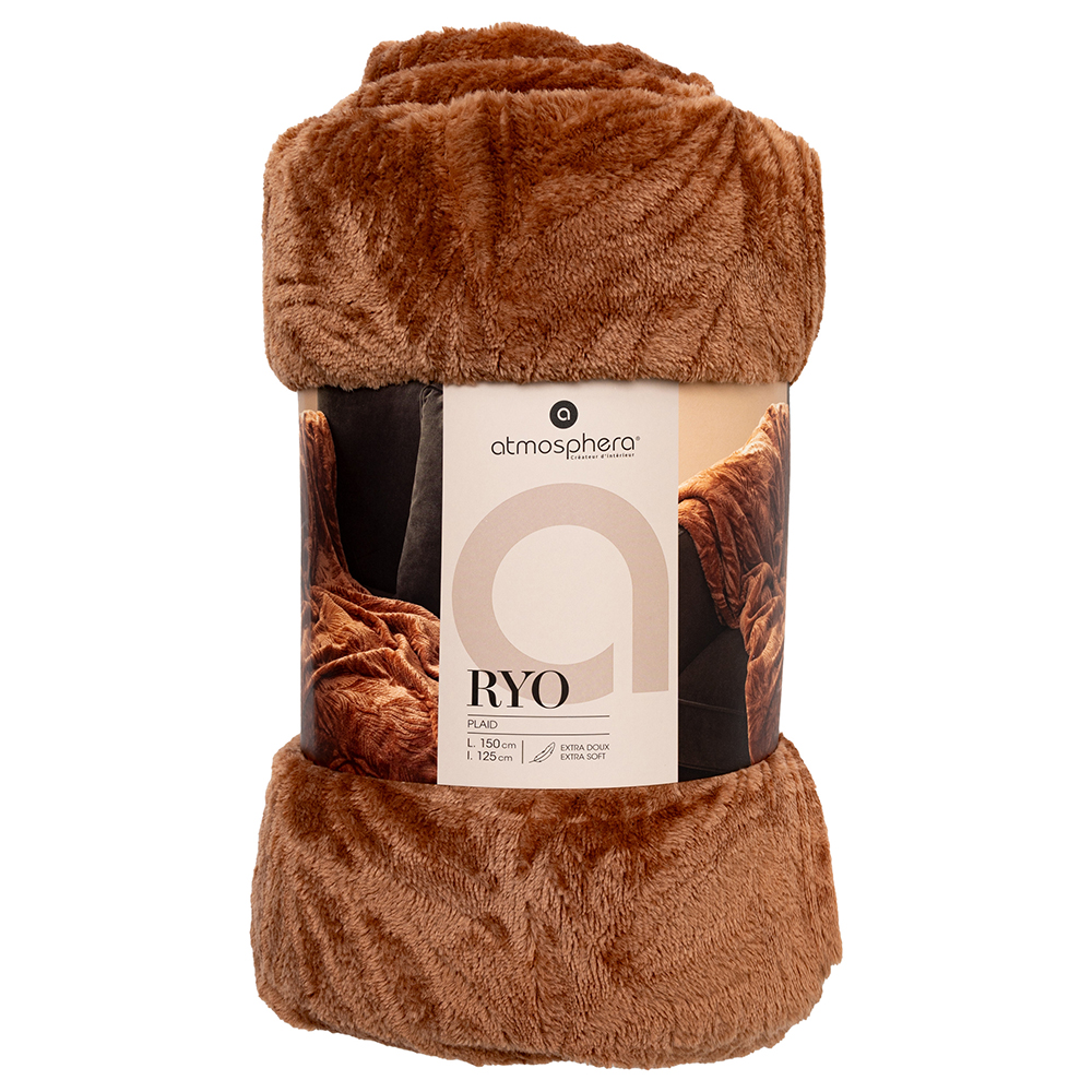 atmosphera-ryo-embossed-leaf-design-flannel-blanket-tobacco-orange-125cm-x-150cm