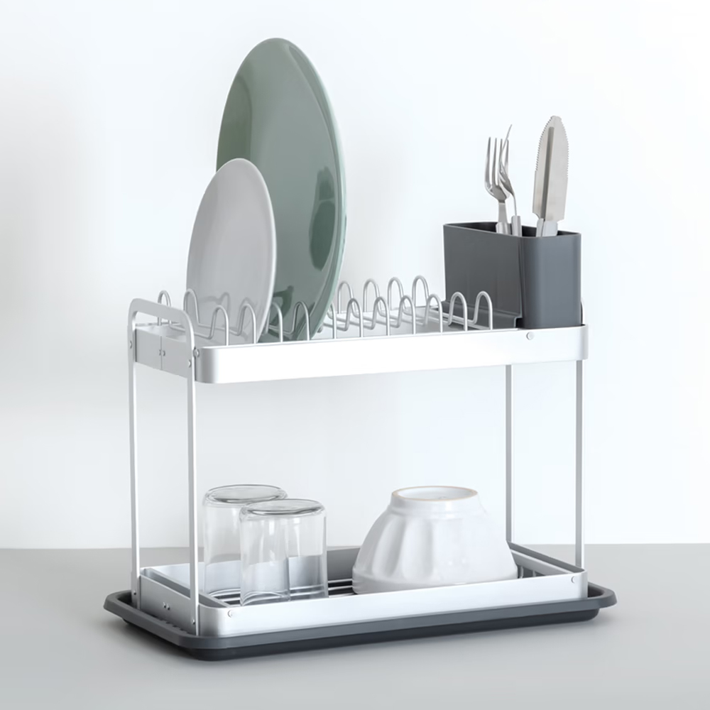 5five-aluminum-2-tiers-dish-plate-drainer-grey