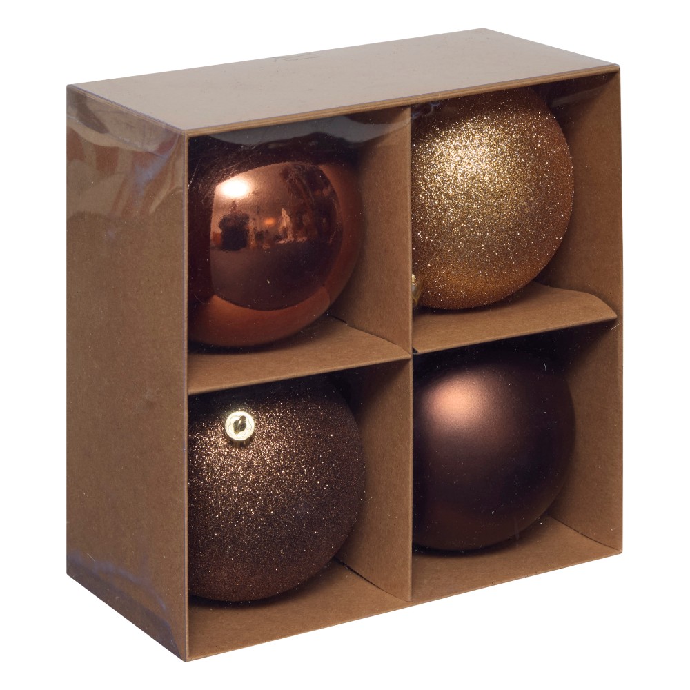 atmosphera-christmas-baubles-set-of-4-pcs-brown-mix-plastic-balls-10-cm