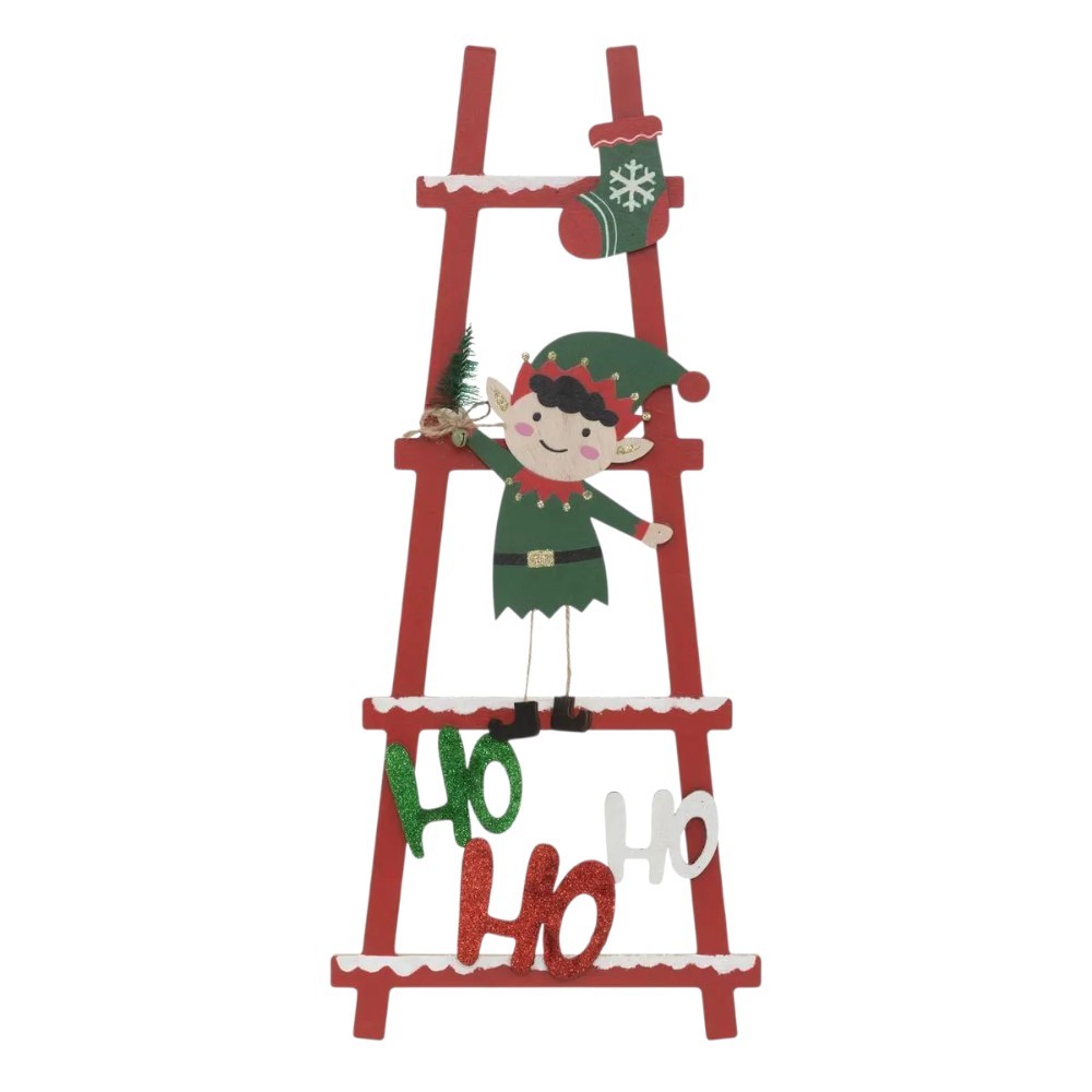 atmosphera-christmas-sign-elf-on-ladder-wood-50-cm