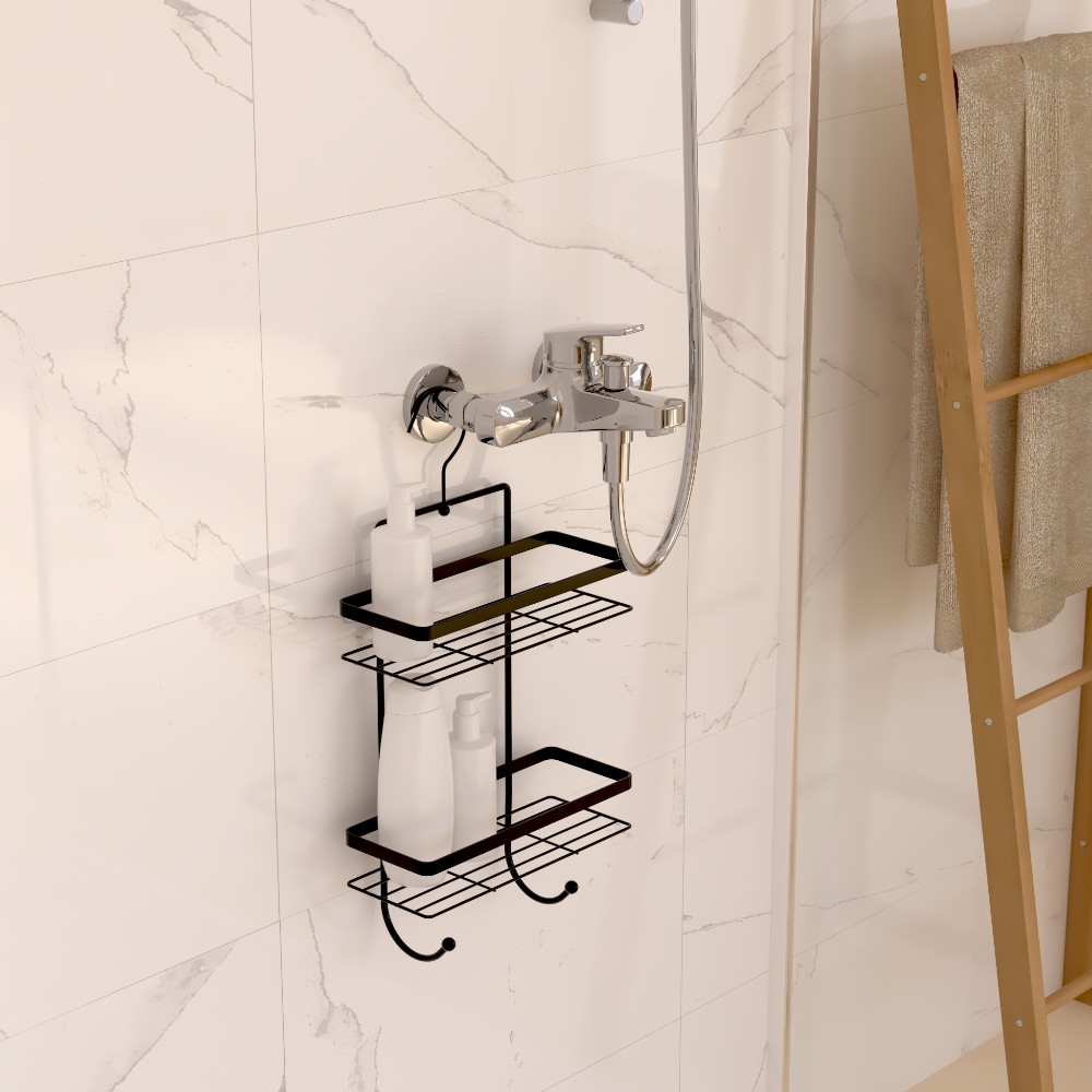 5five-2-level-servitor-shower-rectangular-2-shelves-venterra-black-hook