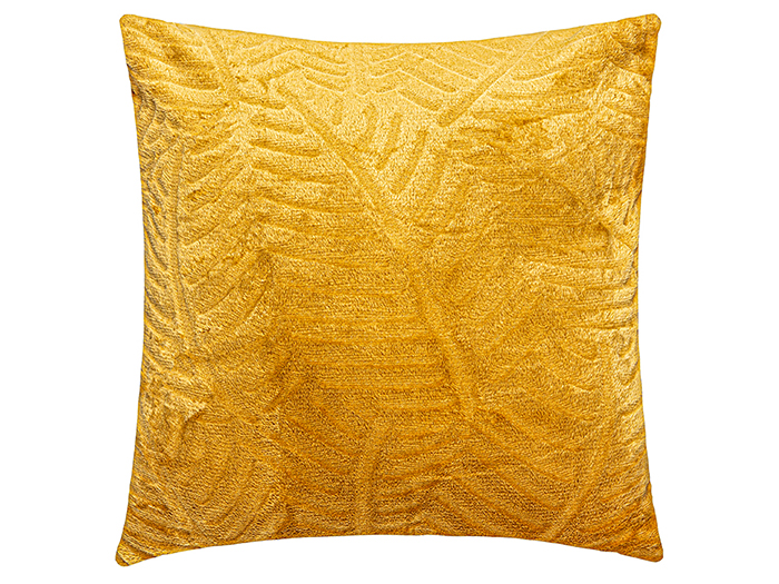 atmosphera-3d-leaf-design-flannel-square-cushion-mustard-yellow-40cm-x-40cm