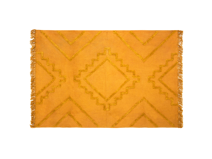 atmosphera-inca-cotton-tuft-fringed-rug-ochre-yellow-120cm-x-170cm