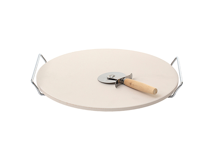 round-pizza-stone-with-metal-gripping-grid-and-slicing-wheel-33cm