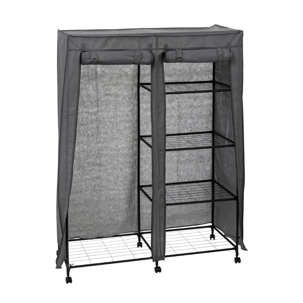 canvas-wardrobe-grey-with-rod-5-shelves-120cm-x-168cm