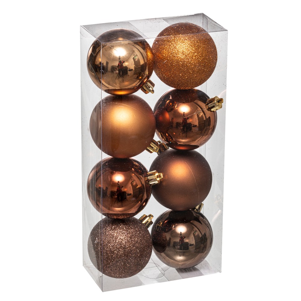 atmosphera-christmas-baubles-set-of-8-pcs-brown-mix-plastic-balls-7-cm
