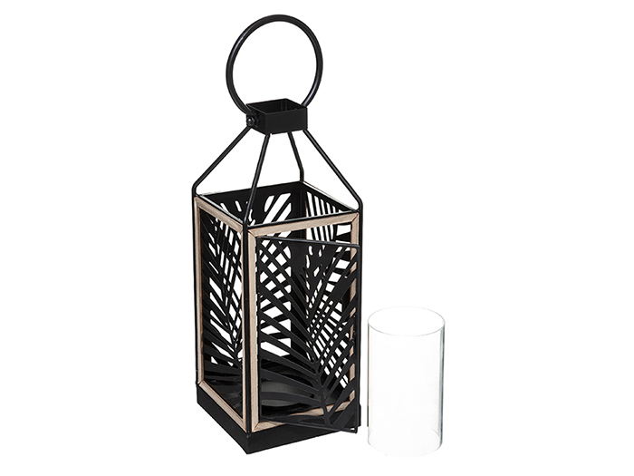 atmosphera-leaf-design-metal-lantern-in-black-38-5-cm