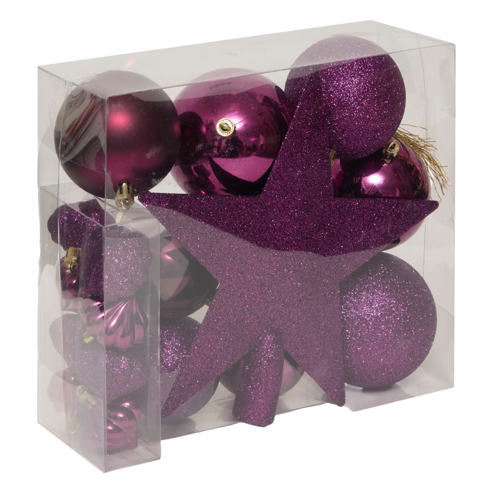 atmosphera-christmas-baubles-set-of-18-pcs-plastic-purple-mix-mix-shapes