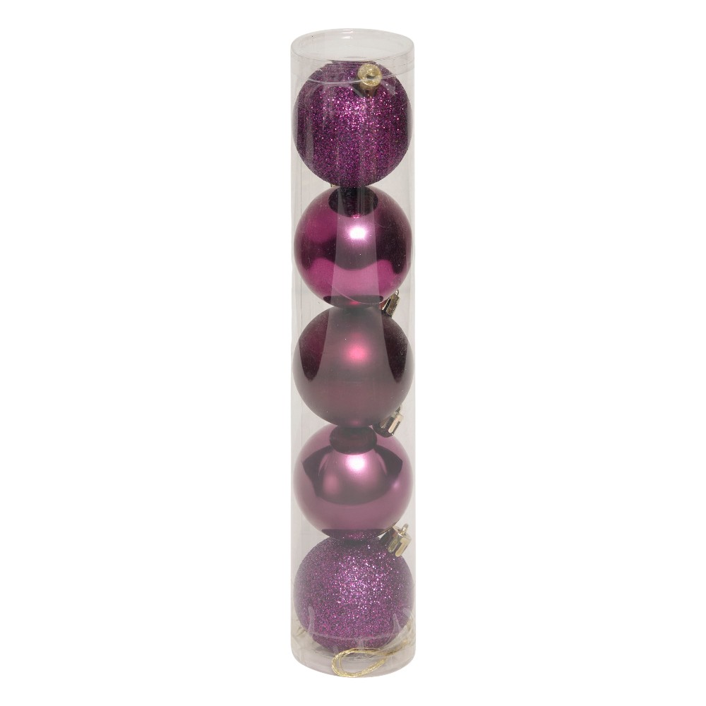 atmosphera-christmas-baubles-set-of-5-pcs-purple-mix-plastic-balls-5-cm