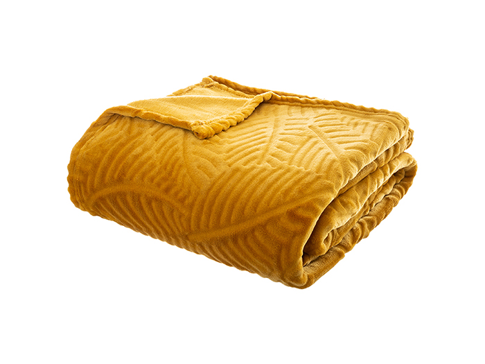 atmosphera-3d-leaf-design-flannel-blanket-throw-over-mustard-yellow-220cm-x-240
cm