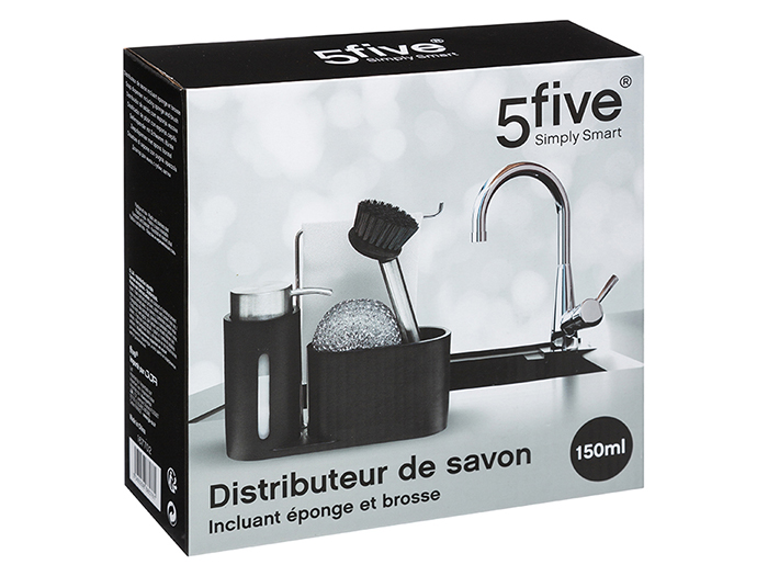 kitchen-sink-caddy-with-liquid-soap-dispenser-brush-and-sponge-in-black