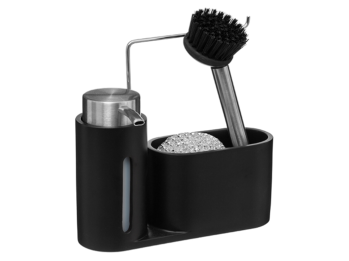 kitchen-sink-caddy-with-liquid-soap-dispenser-brush-and-sponge-in-black