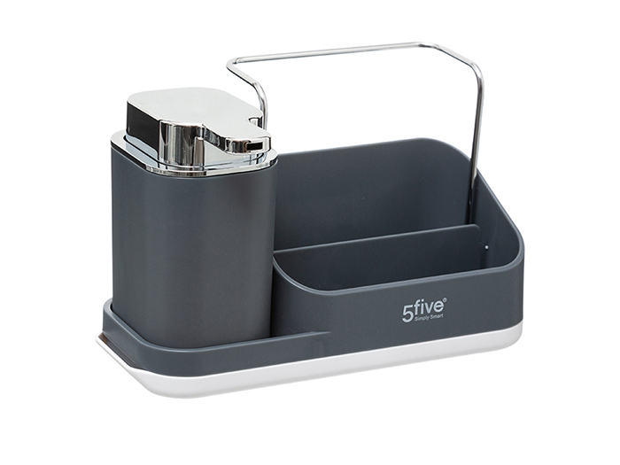 kitchen-sink-caddy-with-liquid-soap-dispenser-in-grey