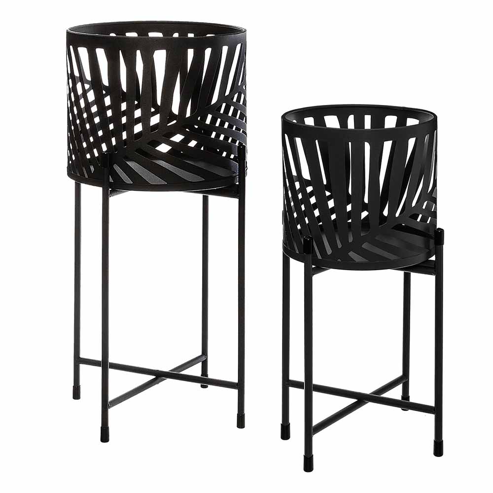 atmosphera-leaf-design-metal-pot-stand-set-of-2-pieces-black