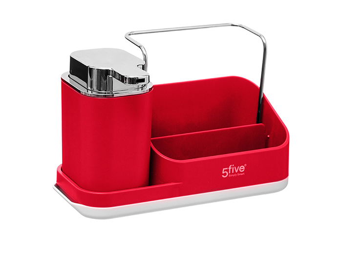 kitchen-sink-caddy-with-liquid-soap-dispenser-in-red