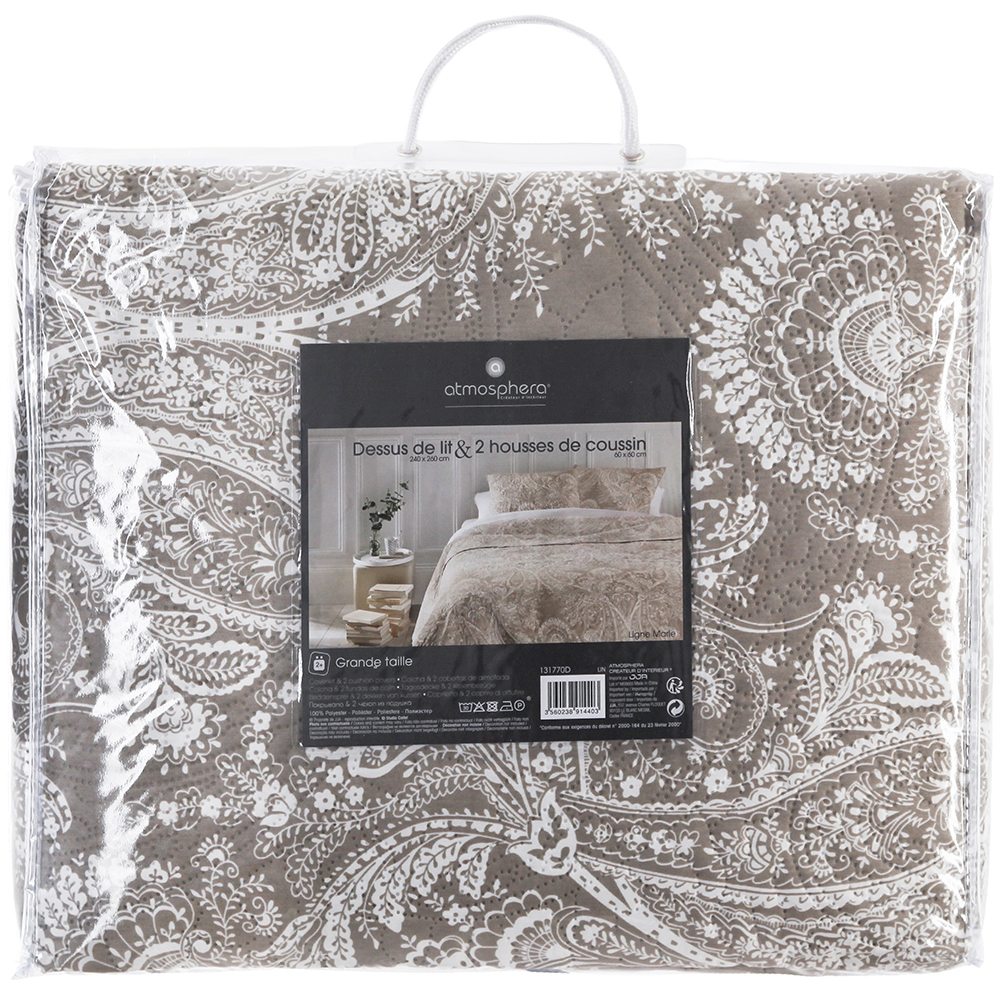 atmosphera-marie-polyester-bedspread-set-linen-beige-240cm-x-260cm