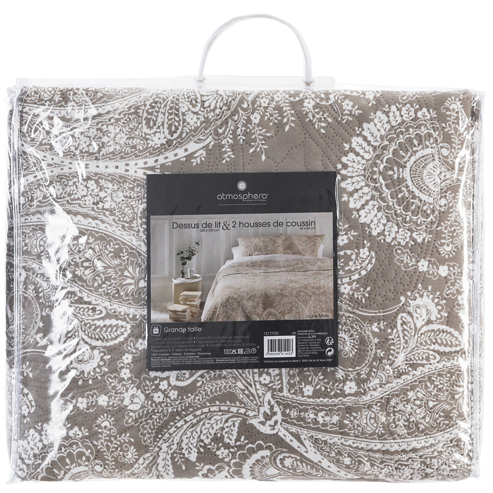 atmosphera-marie-polyester-bedspread-set-linen-beige-240cm-x-260cm