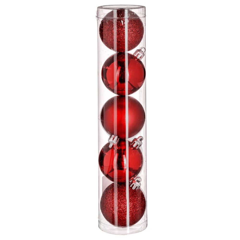 atmosphera-christmas-baubles-set-of-5-pcs-red-mix-plastic-balls-5-cm