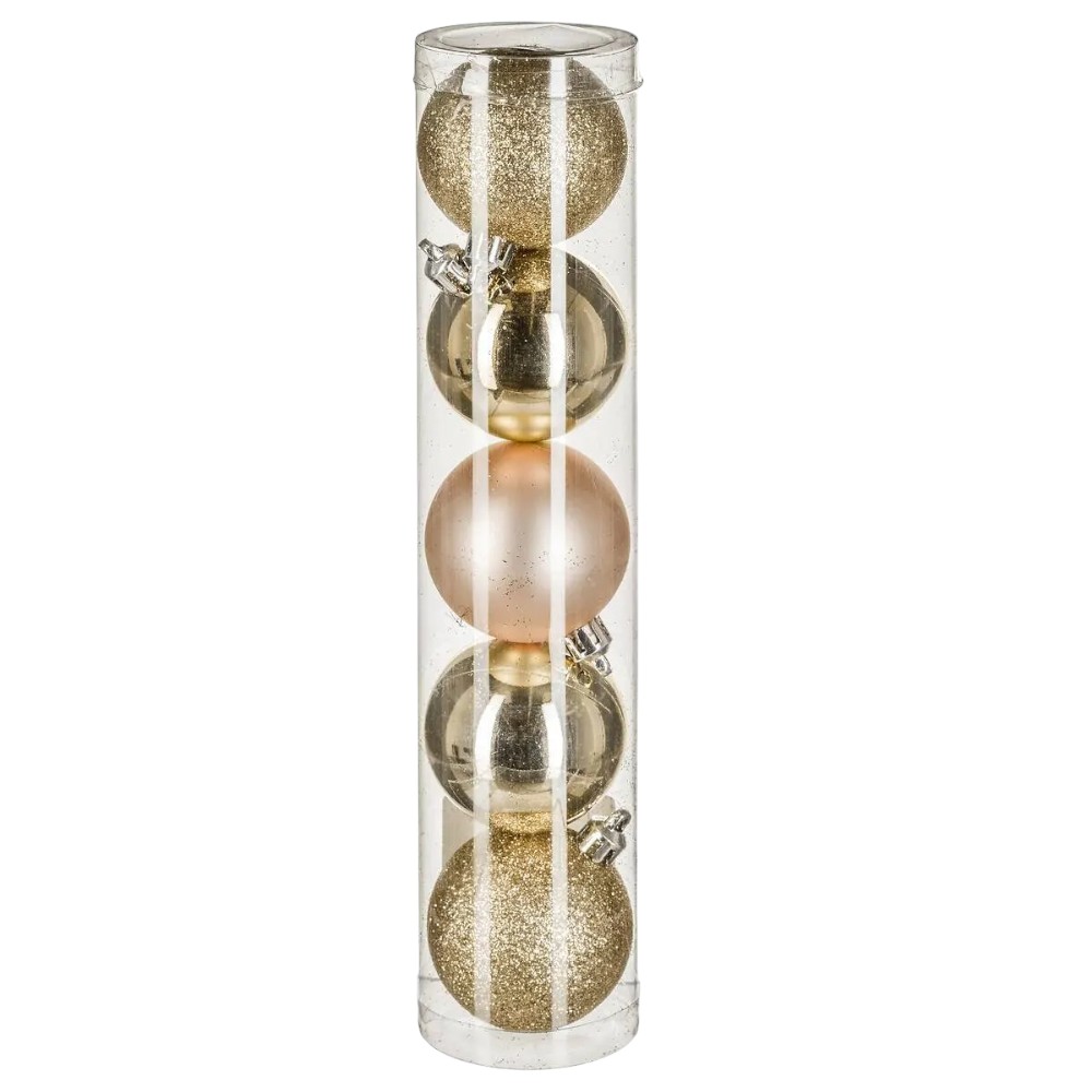 atmosphera-christmas-baubles-set-of-5-pcs-gold-mix-plastic-balls-5-cm