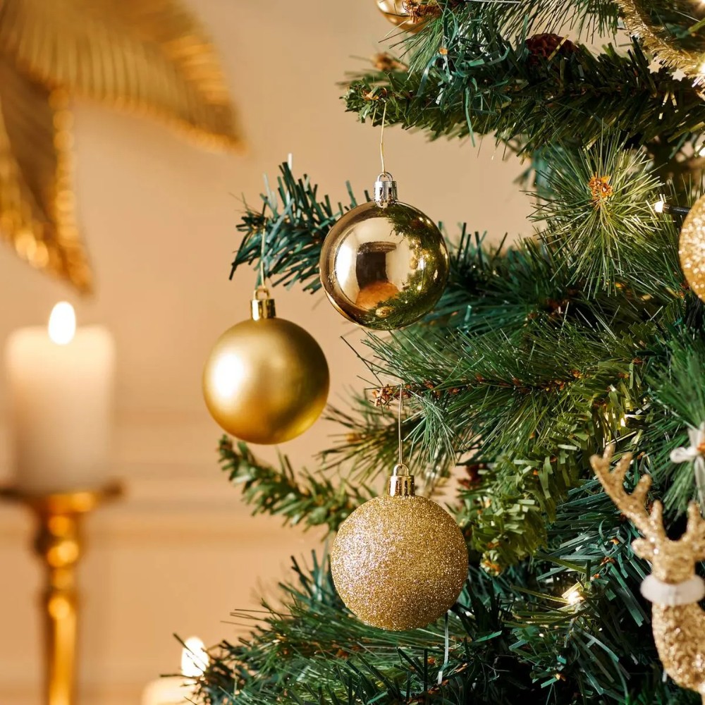 atmosphera-christmas-baubles-set-of-5-pcs-gold-mix-plastic-balls-5-cm
