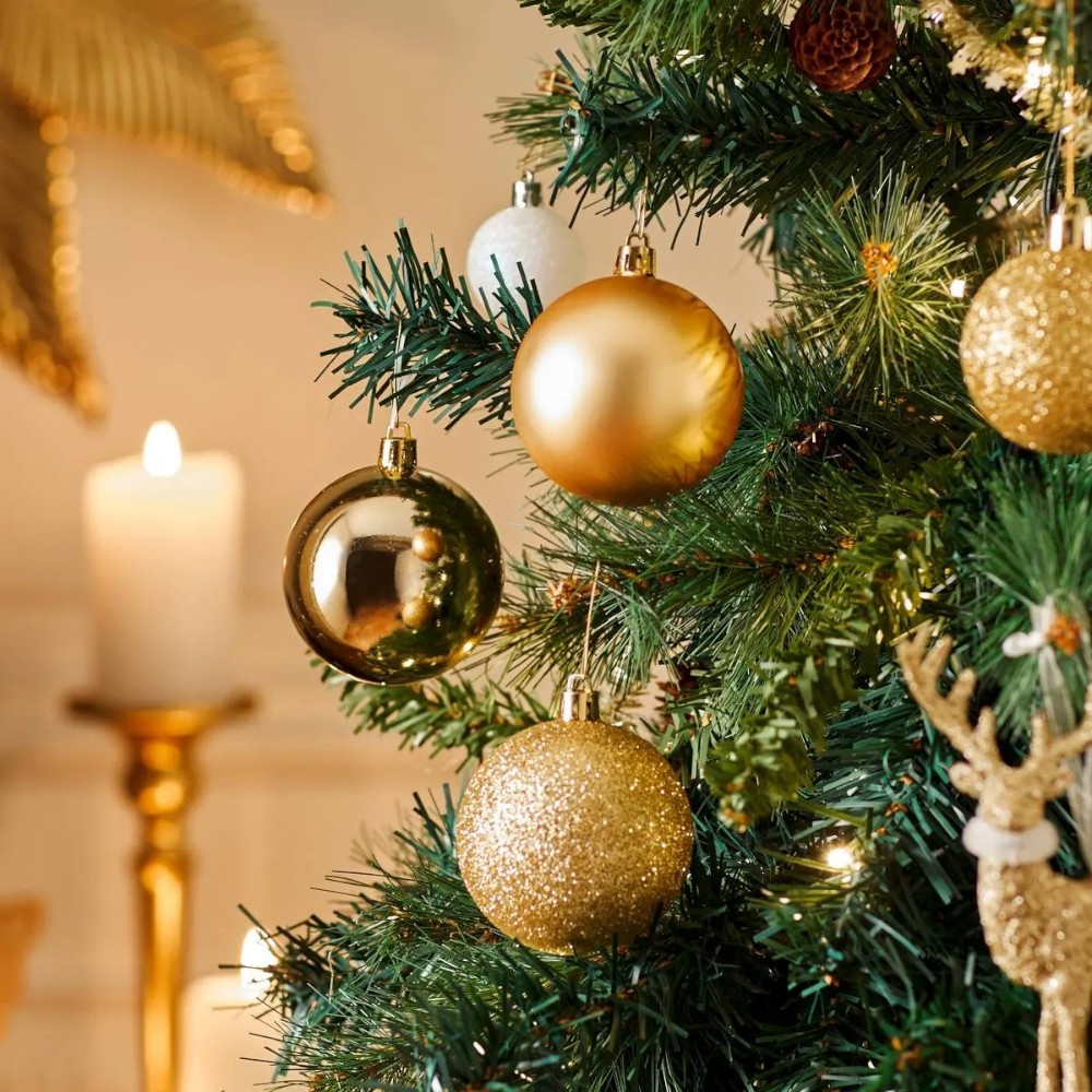 atmosphera-christmas-baubles-set-of-8-pcs-gold-mix-plastic-balls-7-cm