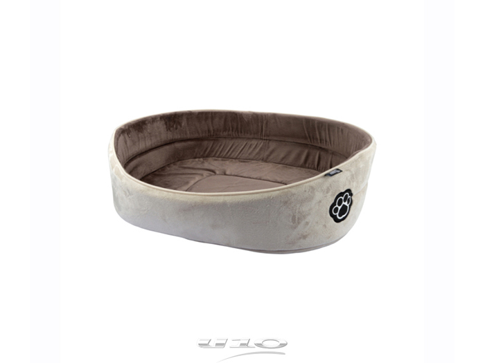 paw-design-oval-polyester-suedette-pet-bed-beige-with-brown-55cm-x-37cm