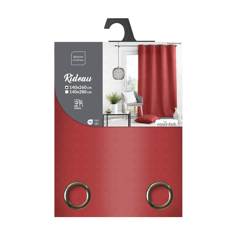 curtain-with-eyelets-plain-polyester-essential-pomegranate-140-cm-x-260-cm