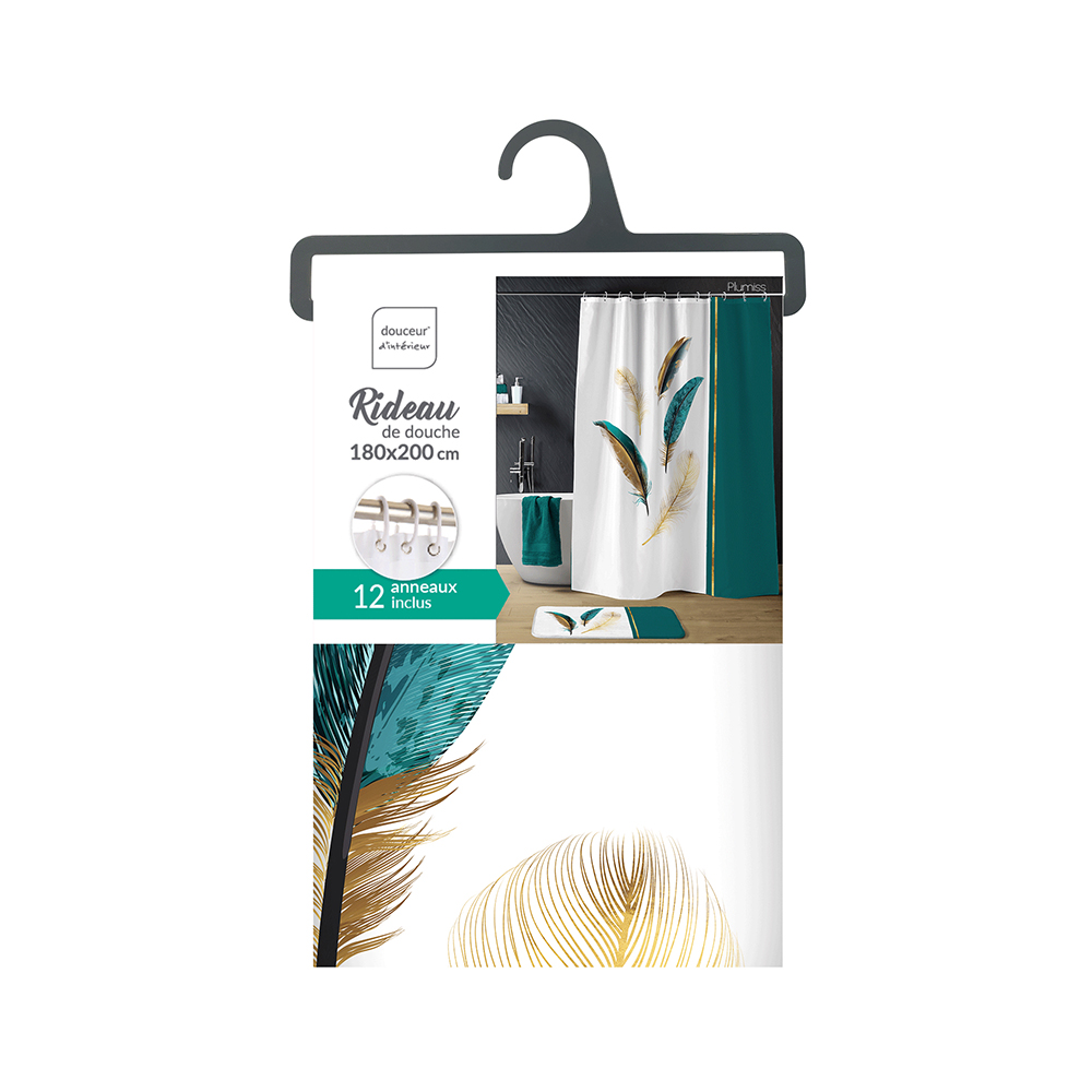 feather-design-shower-curtain-with-hooks-180cm-x-200cm